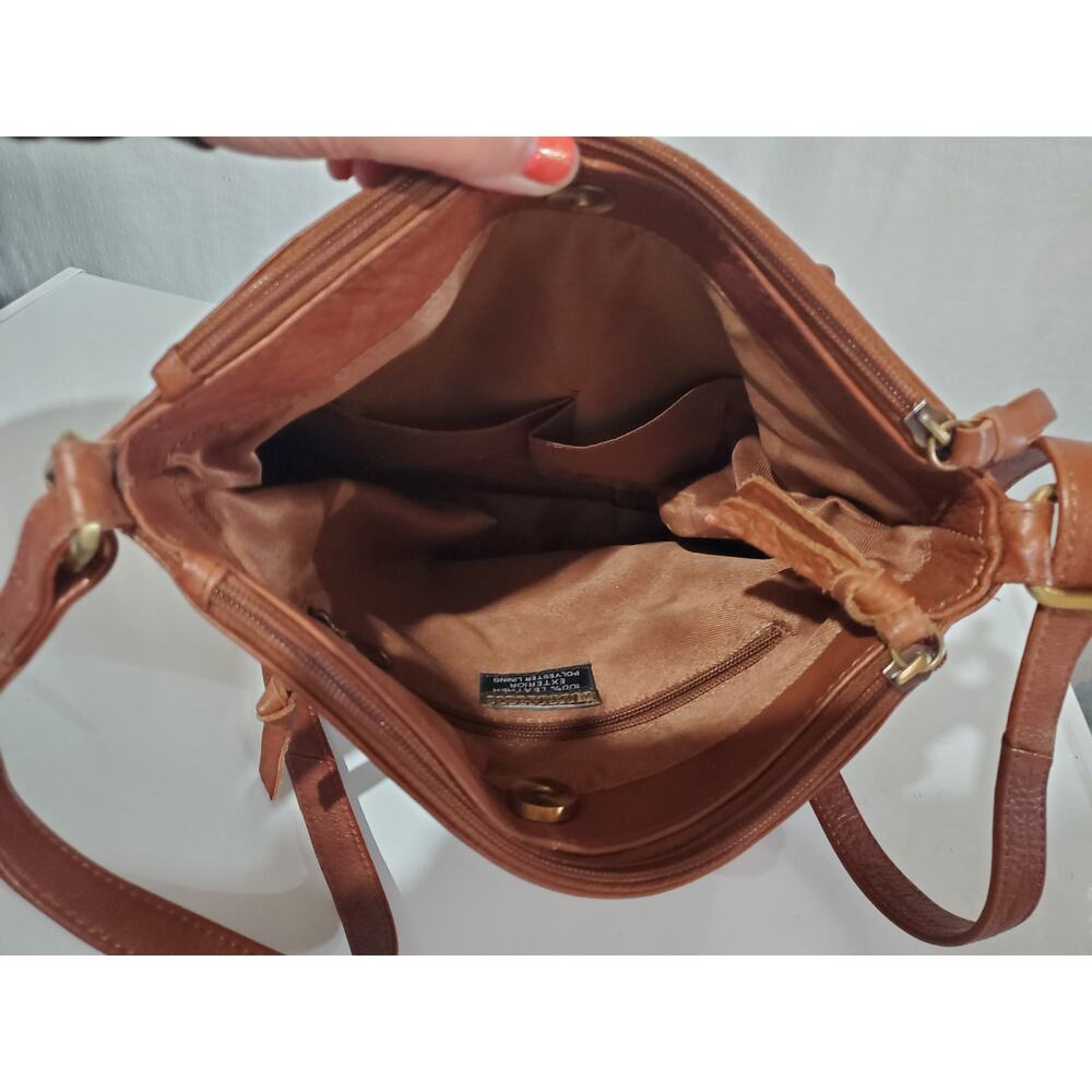 Great American Leatherworks Crossbody Bag Brown 100% Cow Hide Multi Compartment - Picture 7 of 16